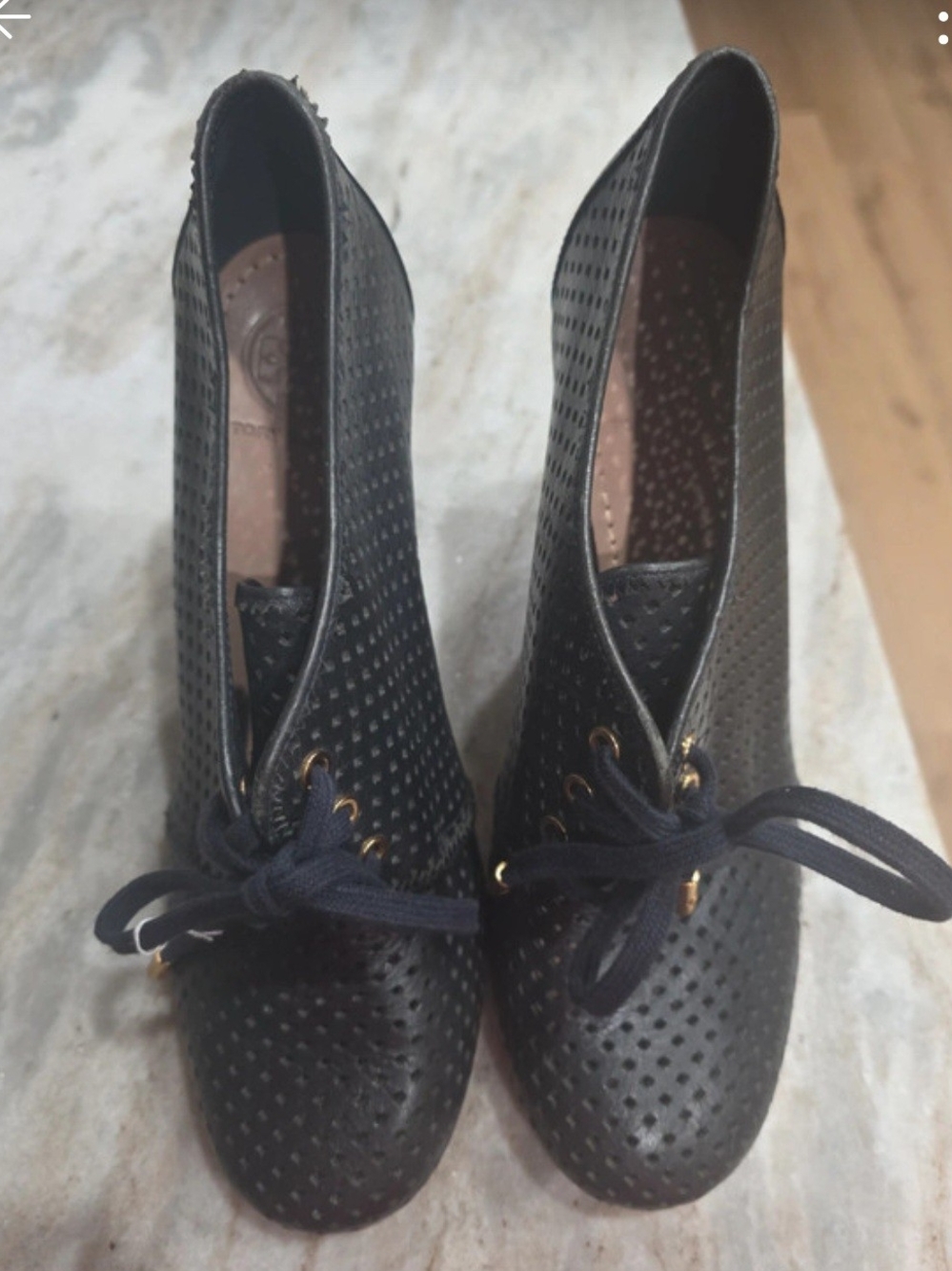 Tory Burch Black Perforated Lace-Up Heel Boots